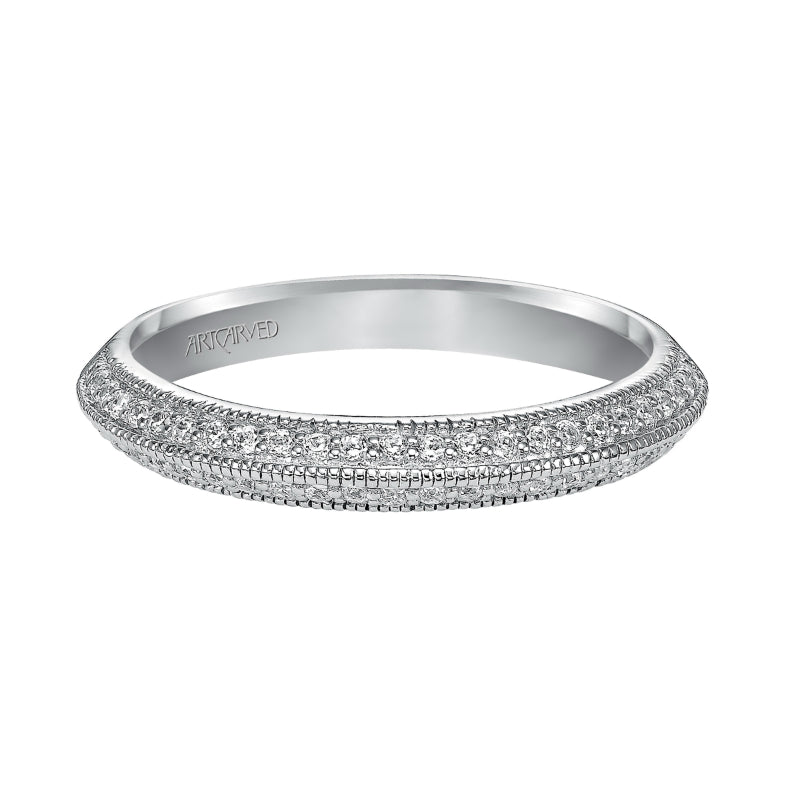 Artcarved Bridal Mounted with Side Stones Vintage Diamond Wedding Band Bridget 14K White Gold