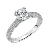 Artcarved Bridal Semi-Mounted with Side Stones Vintage Engraved Solitaire Engagement Ring Bernadette 14K White Gold