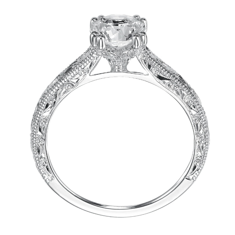 Artcarved Bridal Semi-Mounted with Side Stones Vintage Engraved Solitaire Engagement Ring Bernadette 14K White Gold