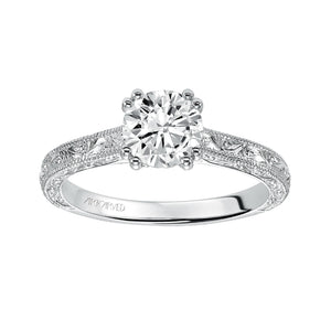 Artcarved Bridal Semi-Mounted with Side Stones Vintage Engraved Solitaire Engagement Ring Bernadette 14K White Gold