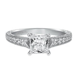 Artcarved Bridal Mounted with CZ Center Vintage Engagement Ring Ruth 14K White Gold