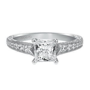 Artcarved Bridal Semi-Mounted with Side Stones Vintage Engagement Ring Ruth 14K White Gold