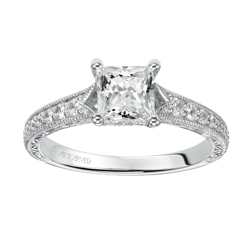 Artcarved Bridal Mounted with CZ Center Vintage Engagement Ring Ruth 14K White Gold