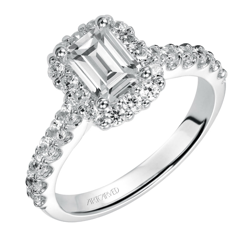 Artcarved Bridal Semi-Mounted with Side Stones Classic Halo Engagement Ring Genesis 14K White Gold