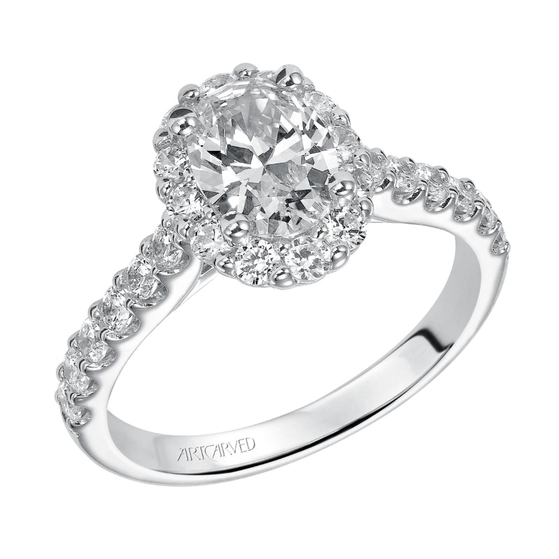 Artcarved Bridal Semi-Mounted with Side Stones Classic Halo Engagement Ring Genesis 14K White Gold