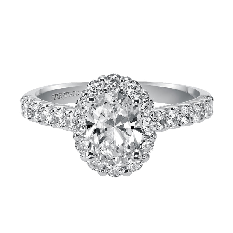 Artcarved Bridal Mounted with CZ Center Classic Halo Engagement Ring Genesis 14K White Gold