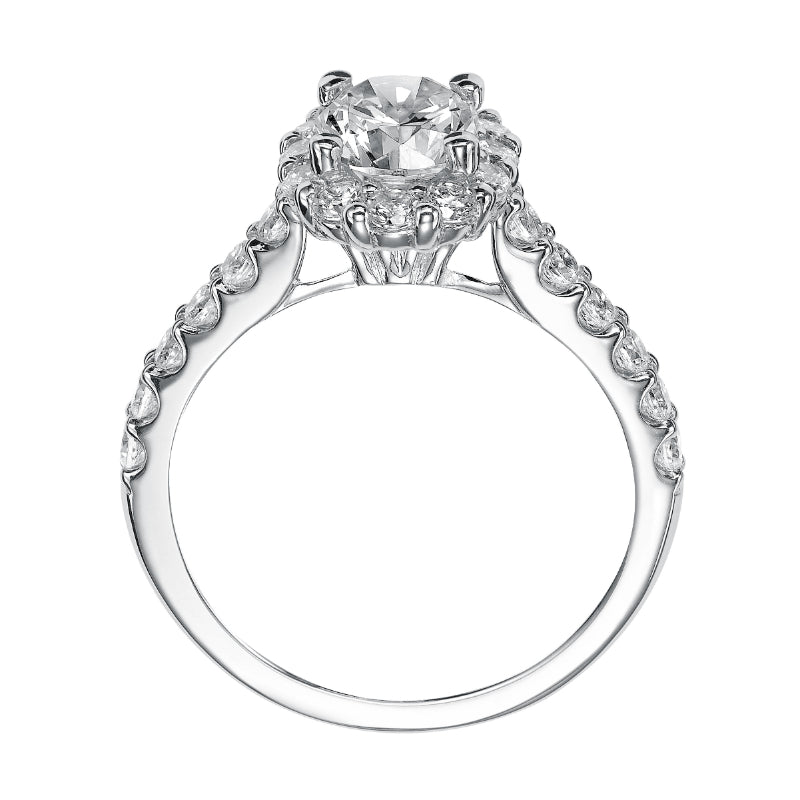 Artcarved Bridal Semi-Mounted with Side Stones Classic Halo Engagement Ring Genesis 14K White Gold