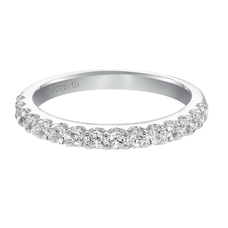 Artcarved Bridal Mounted with Side Stones Classic Halo Diamond Wedding Band Genesis 14K White Gold