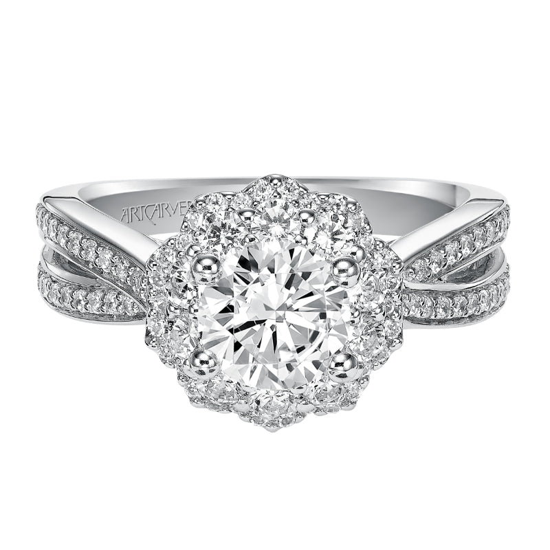 Artcarved Bridal Mounted with CZ Center Contemporary Halo Engagement Ring Flora 14K White Gold