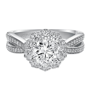 Artcarved Bridal Semi-Mounted with Side Stones Contemporary Halo Engagement Ring Flora 14K White Gold