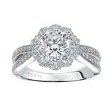 Artcarved Bridal Semi-Mounted with Side Stones Contemporary Halo Engagement Ring Flora 14K White Gold