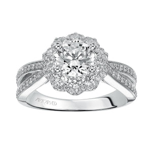 Artcarved Bridal Mounted with CZ Center Contemporary Halo Engagement Ring Flora 14K White Gold