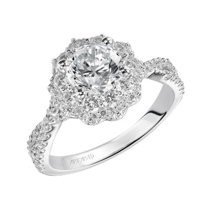 Artcarved Bridal Semi-Mounted with Side Stones Contemporary Floral Halo Engagement Ring Natasha 14K White Gold