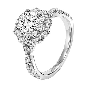 Artcarved Bridal Semi-Mounted with Side Stones Contemporary Floral Halo Engagement Ring Natasha 14K White Gold