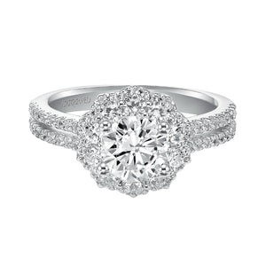 Artcarved Bridal Semi-Mounted with Side Stones Contemporary Halo Engagement Ring Jacqueline 14K White Gold