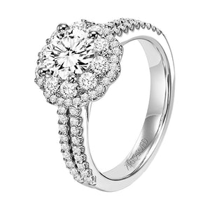 Artcarved Bridal Semi-Mounted with Side Stones Contemporary Halo Engagement Ring Jacqueline 14K White Gold