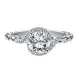 Artcarved Bridal Semi-Mounted with Side Stones Contemporary Rope Halo Engagement Ring Jolie 14K White Gold