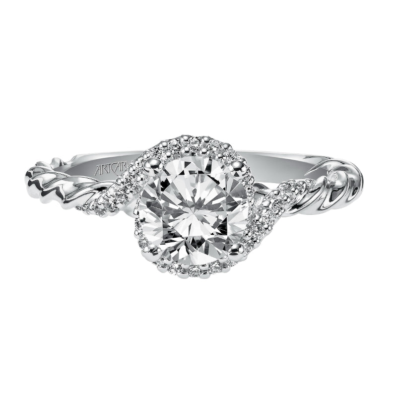 Artcarved Bridal Semi-Mounted with Side Stones Contemporary Rope Halo Engagement Ring Jolie 14K White Gold