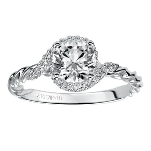 Artcarved Bridal Mounted with CZ Center Contemporary Rope Halo Engagement Ring Jolie 14K White Gold