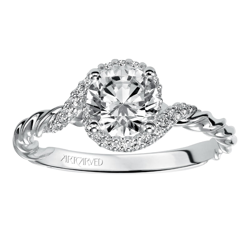 Artcarved Bridal Semi-Mounted with Side Stones Contemporary Rope Halo Engagement Ring Jolie 14K White Gold