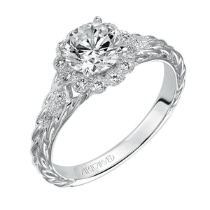 Artcarved Bridal Semi-Mounted with Side Stones Contemporary Twist Halo Engagement Ring Lila 14K White Gold