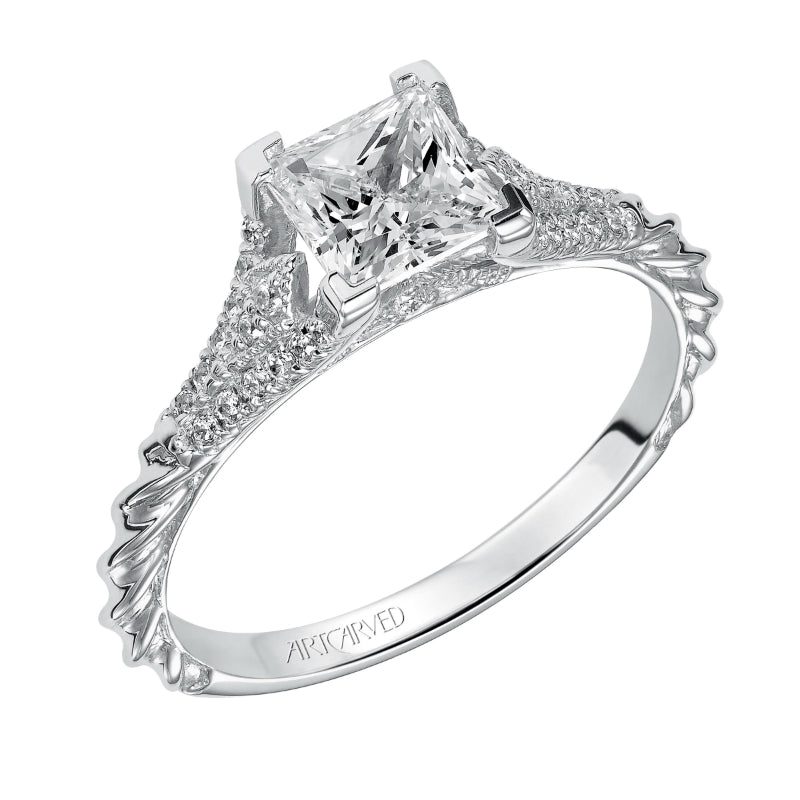 Artcarved Bridal Semi-Mounted with Side Stones Contemporary Engagement Ring Regina 14K White Gold