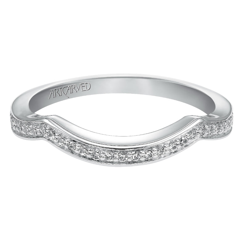 Artcarved Bridal Mounted with Side Stones Vintage Diamond Wedding Band Lucia 14K White Gold