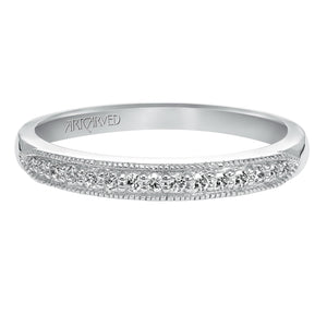 Artcarved Bridal Mounted with Side Stones Vintage Diamond Wedding Band Francesca 14K White Gold