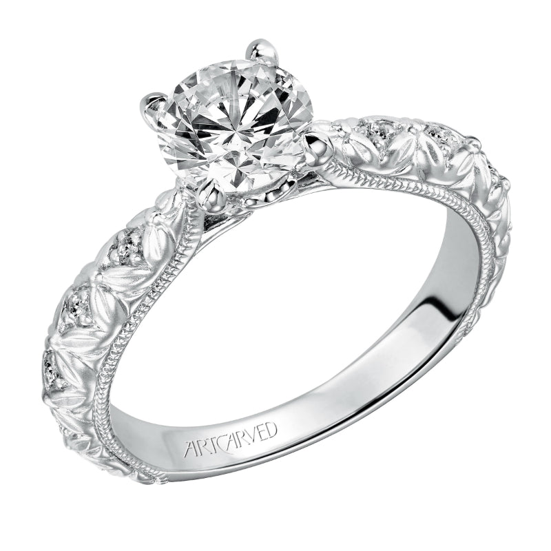 Artcarved Bridal Semi-Mounted with Side Stones Vintage Engagement Ring Collete 14K White Gold