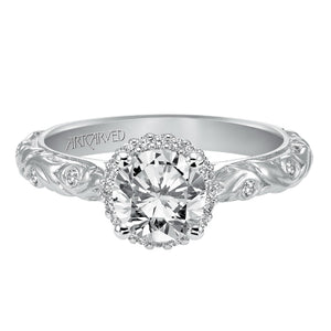 Artcarved Bridal Mounted with CZ Center Vintage Engraved Halo Engagement Ring Catrina 14K White Gold