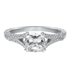 Artcarved Bridal Semi-Mounted with Side Stones Vintage Engraved Diamond Engagement Ring Angelina 14K White Gold