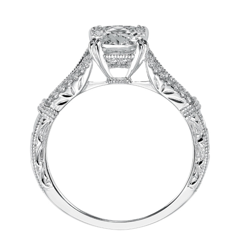 Artcarved Bridal Mounted with CZ Center Vintage Engraved Diamond Engagement Ring Angelina 14K White Gold