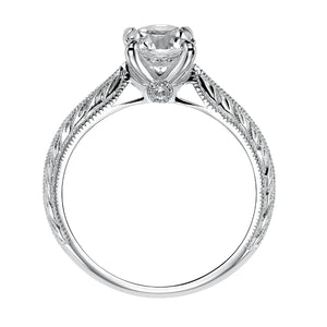 Artcarved Bridal Mounted with CZ Center Vintage Engraved Solitaire Engagement Ring Imani 14K White Gold