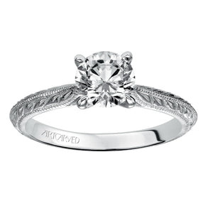 Artcarved Bridal Mounted with CZ Center Vintage Engraved Solitaire Engagement Ring Imani 14K White Gold