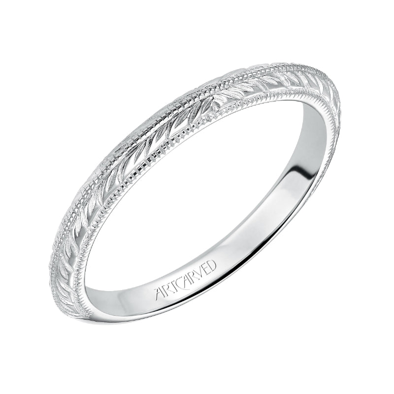 Artcarved Bridal Band No Stones Vintage Engraved Solitaire Wedding Band Imani 14K White Gold