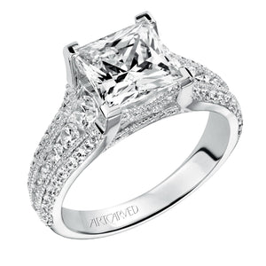 Artcarved Bridal Semi-Mounted with Side Stones Vintage Milgrain Engagement Ring Harper 14K White Gold