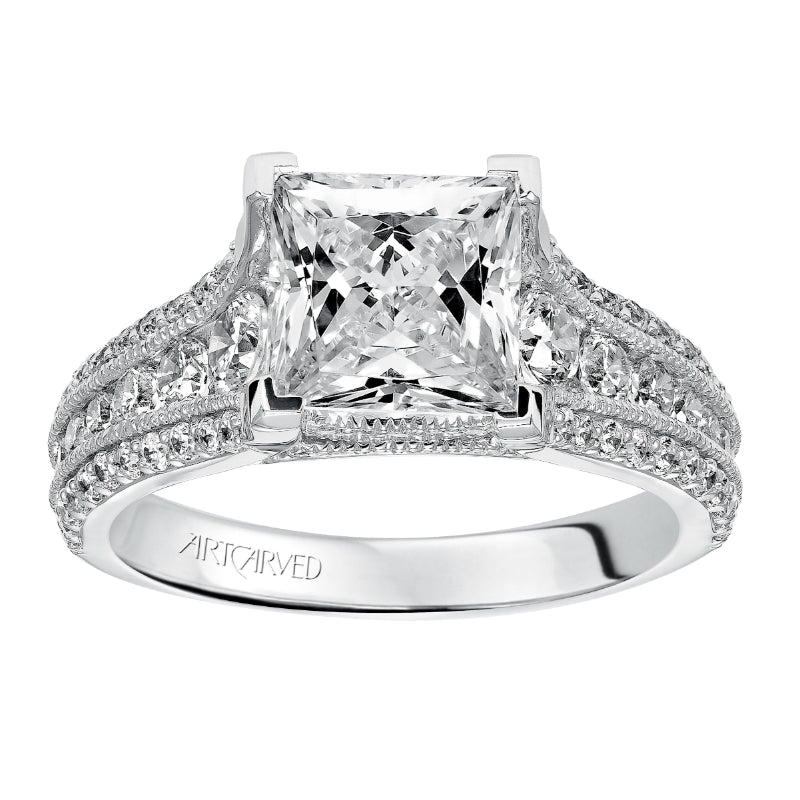 Artcarved Bridal Mounted with CZ Center Vintage Milgrain Engagement Ring Harper 14K White Gold