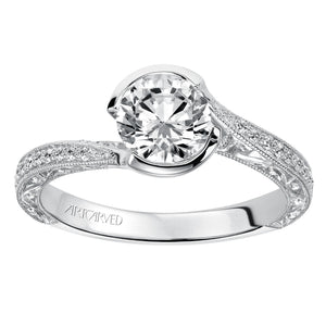 Artcarved Bridal Mounted with CZ Center Vintage Engraved Diamond Engagement Ring Rima 14K White Gold