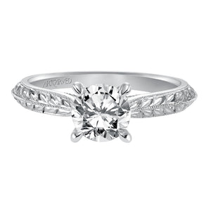 Artcarved Bridal Mounted with CZ Center Vintage Engraved Solitaire Engagement Ring Cherry 14K White Gold