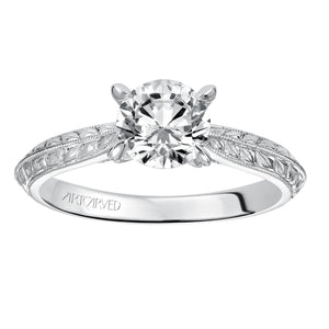 Artcarved Bridal Unmounted No Stones Vintage Engraved Solitaire Engagement Ring Cherry 14K White Gold