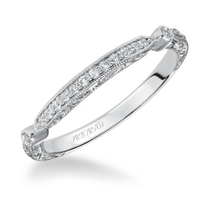 Artcarved Bridal Mounted with Side Stones Vintage Engraved Halo Diamond Wedding Band Crystal 14K White Gold