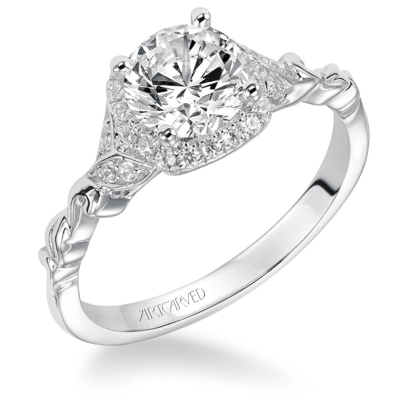 Artcarved Bridal Mounted with CZ Center Vintage Filigree Halo Engagement Ring Yvette 14K White Gold