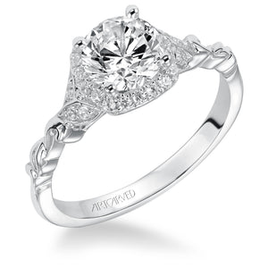 Artcarved Bridal Semi-Mounted with Side Stones Vintage Filigree Halo Engagement Ring Yvette 14K White Gold