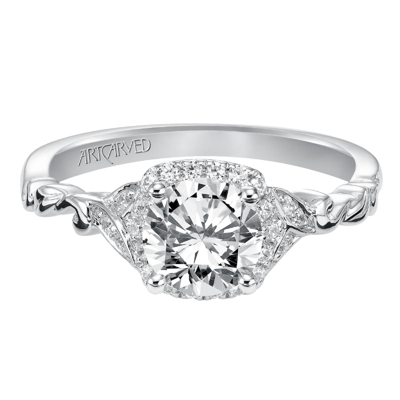 Artcarved Bridal Semi-Mounted with Side Stones Vintage Filigree Halo Engagement Ring Yvette 14K White Gold