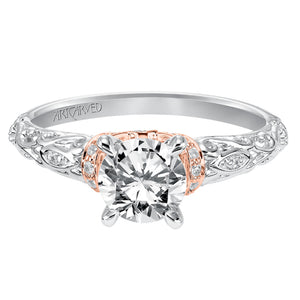 Artcarved Bridal Semi-Mounted with Side Stones Vintage Engagement Ring Rhonda 14K White Gold Primary & 14K Rose Gold