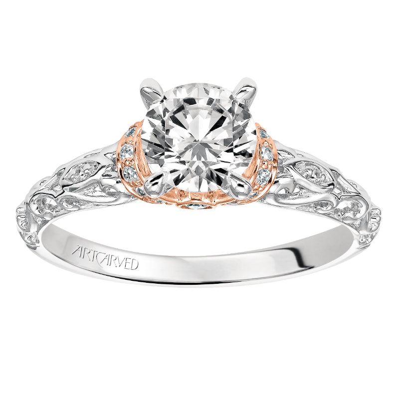 Artcarved Bridal Mounted with CZ Center Vintage Engagement Ring Rhonda 14K White Gold Primary & 14K Rose Gold