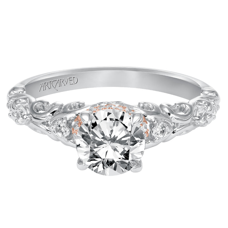 Artcarved Bridal Semi-Mounted with Side Stones Vintage Engagement Ring 14K White Gold Primary & 14K Rose Gold