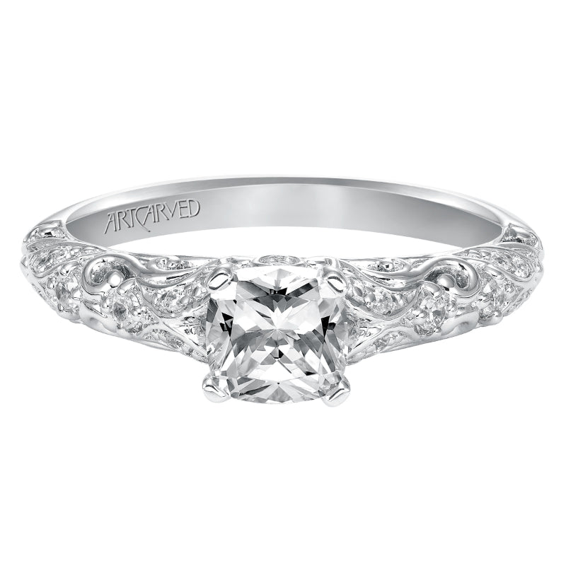 Artcarved Bridal Mounted with CZ Center Vintage Engagement Ring Glenda 14K White Gold