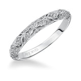 Artcarved Bridal Mounted with Side Stones Vintage Diamond Wedding Band Glenda 14K White Gold