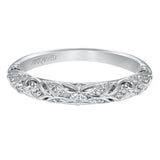 Artcarved Bridal Mounted with Side Stones Vintage Diamond Wedding Band Glenda 14K White Gold